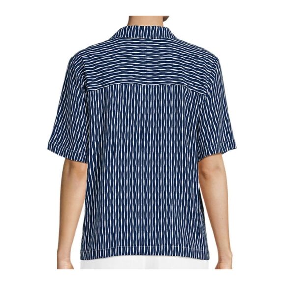 NWT Lands' End Navy Striped Button-Up Camp Shirt - Picture 10 of 11